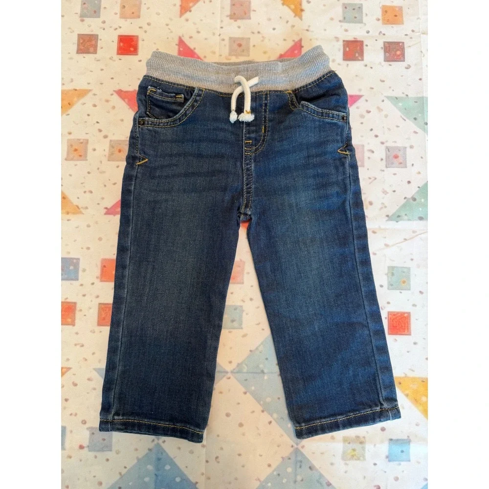 Cat & Jack Baby Boys Straight Leg Jeans Dark Wash Ribbed Waist 18M